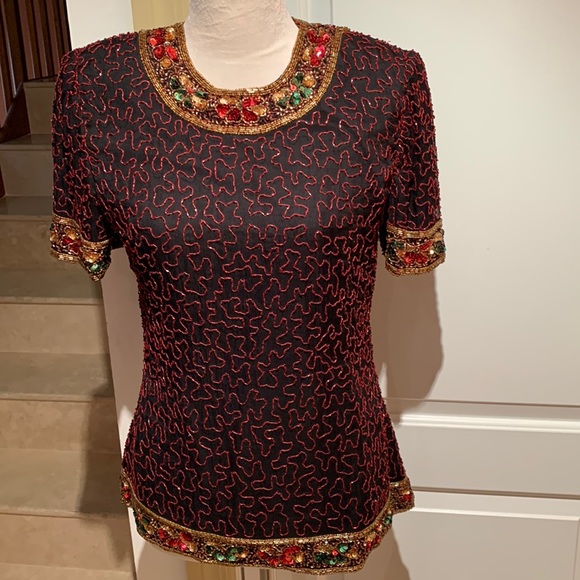 PAPÉLL BOUTIQUE. Evening. Jewel toned top w/details on neckline,collar &… - Picture 2 of 12